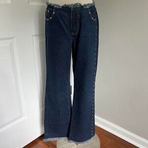 Y2K DARKWASH U.S.‎ POLO ASSOC. JEANS CO STUDDED DISTRESSED FLARE JEANS